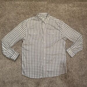 Duluth Trading Button Down Shirt Mens Medium Gray Plaid Untucked Standard Fit